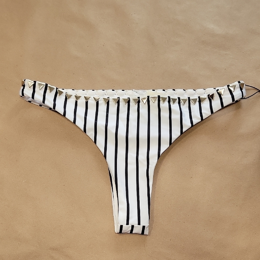 NWT!!! SAME Los Angeles SKIN BY SAME Shea Marie Studded Striped Bikini Bottom